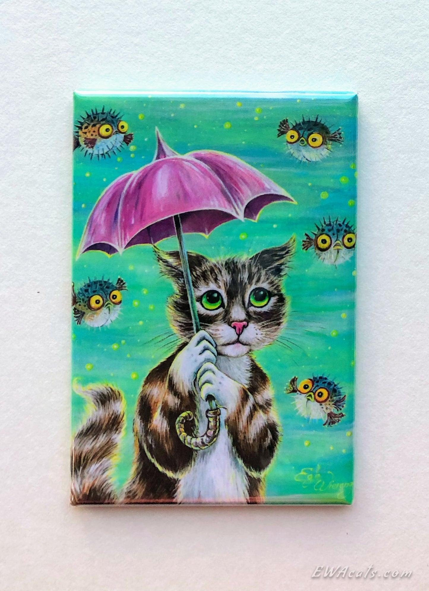 MAGNET 2"x 3" Rectangle "Umbrella Cat"