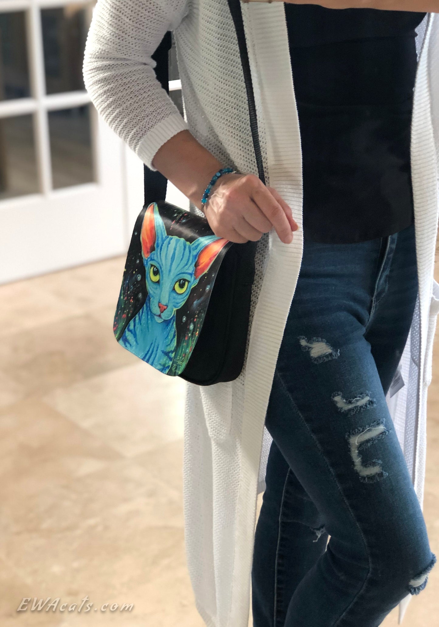 Shoulder Bag "Pandora's Cat" with a Removable Flap