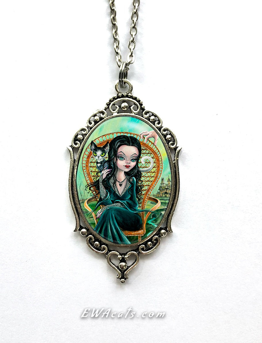 Necklace "Morticia and Her Cat Gomez"