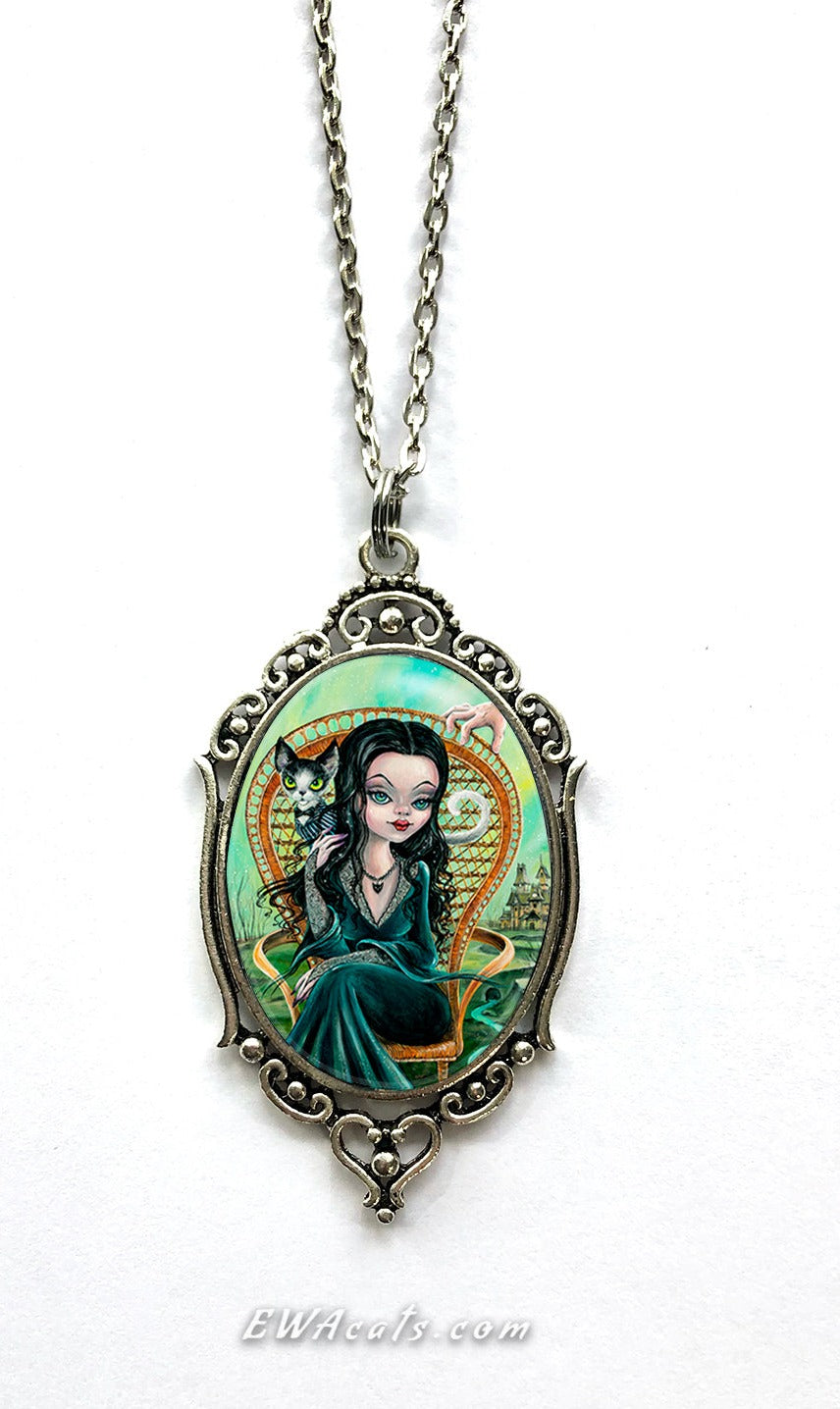 Necklace "Morticia and Her Cat Gomez"