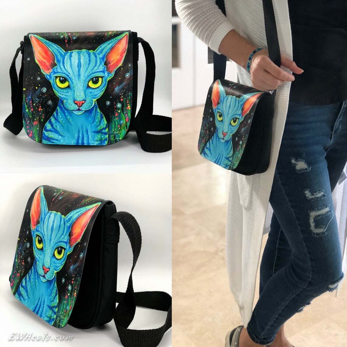 Shoulder Bag "Pandora's Cat" with a Removable Flap