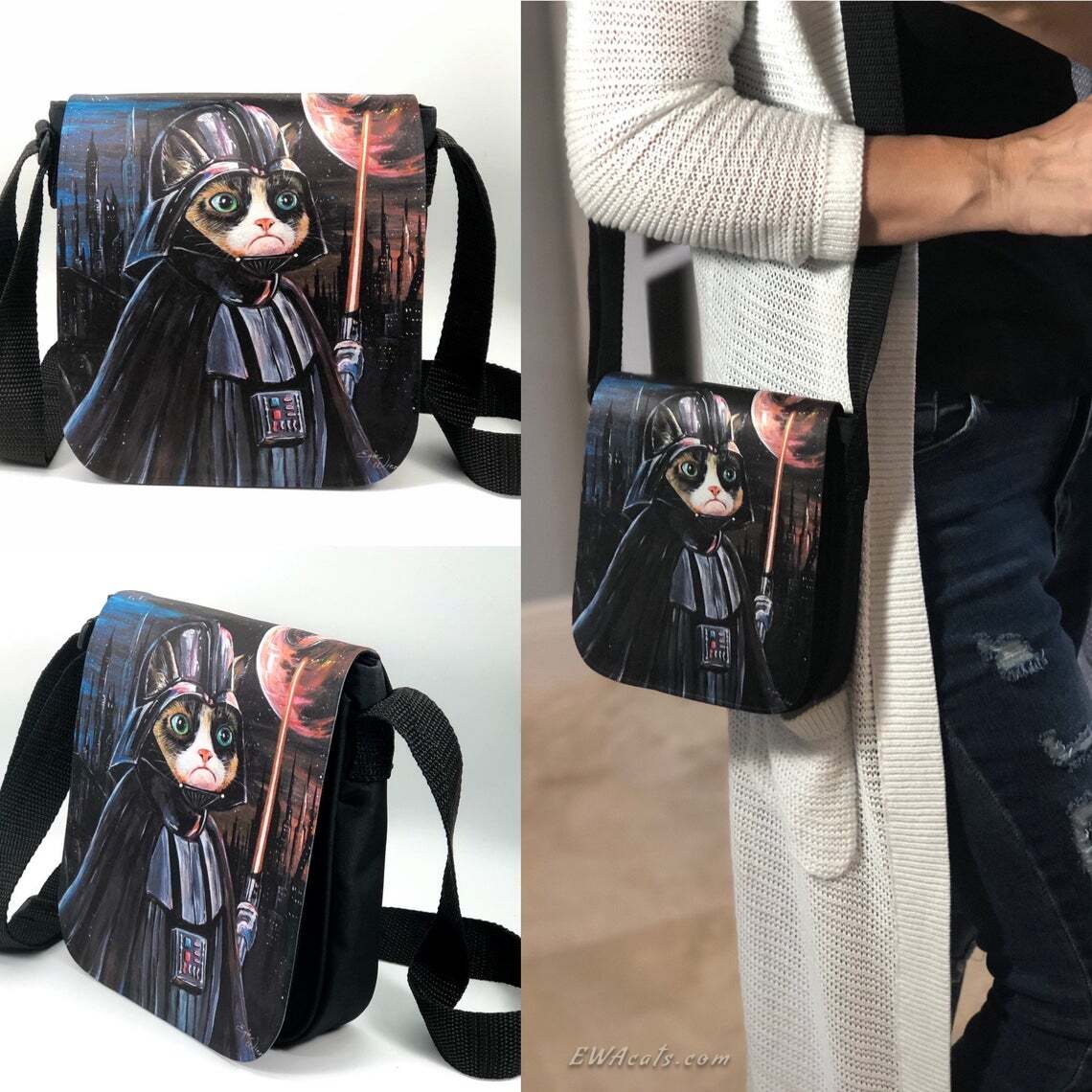 Shoulder Bag "Grumpy Vader" with a Removable Flap