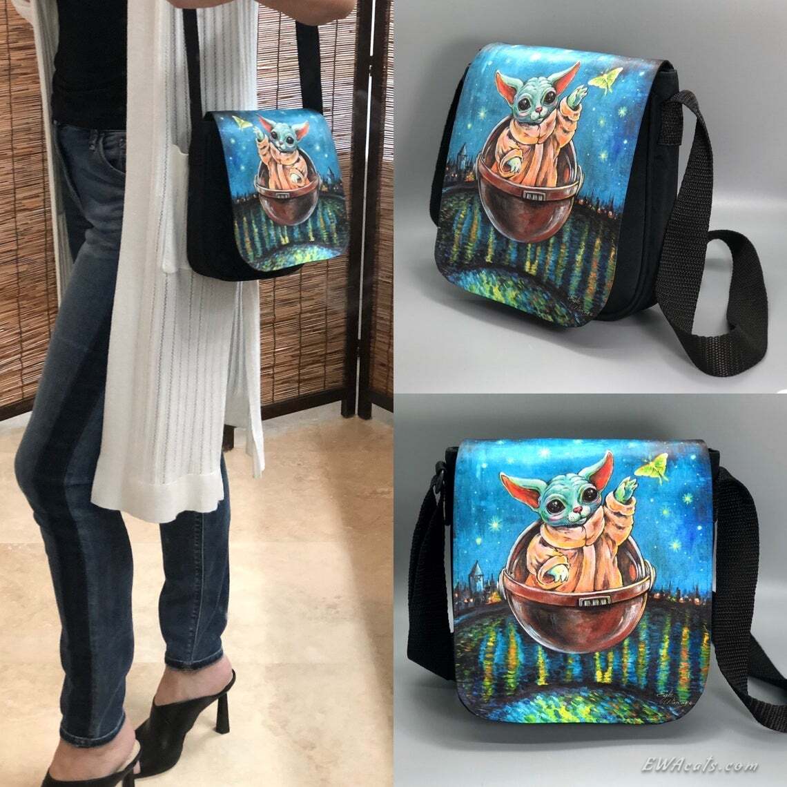 Shoulder Bag "Kitty Yoda" with a Removable Flap