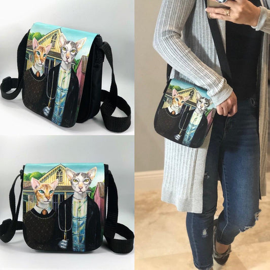 Shoulder Bag "AmeriCat Gothic" with a Removable Flap