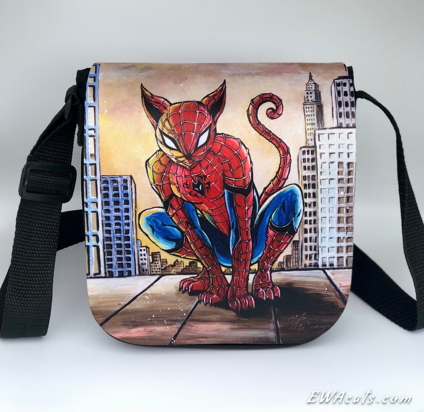 Shoulder Bag "Spider Cat" with a Removable Flap