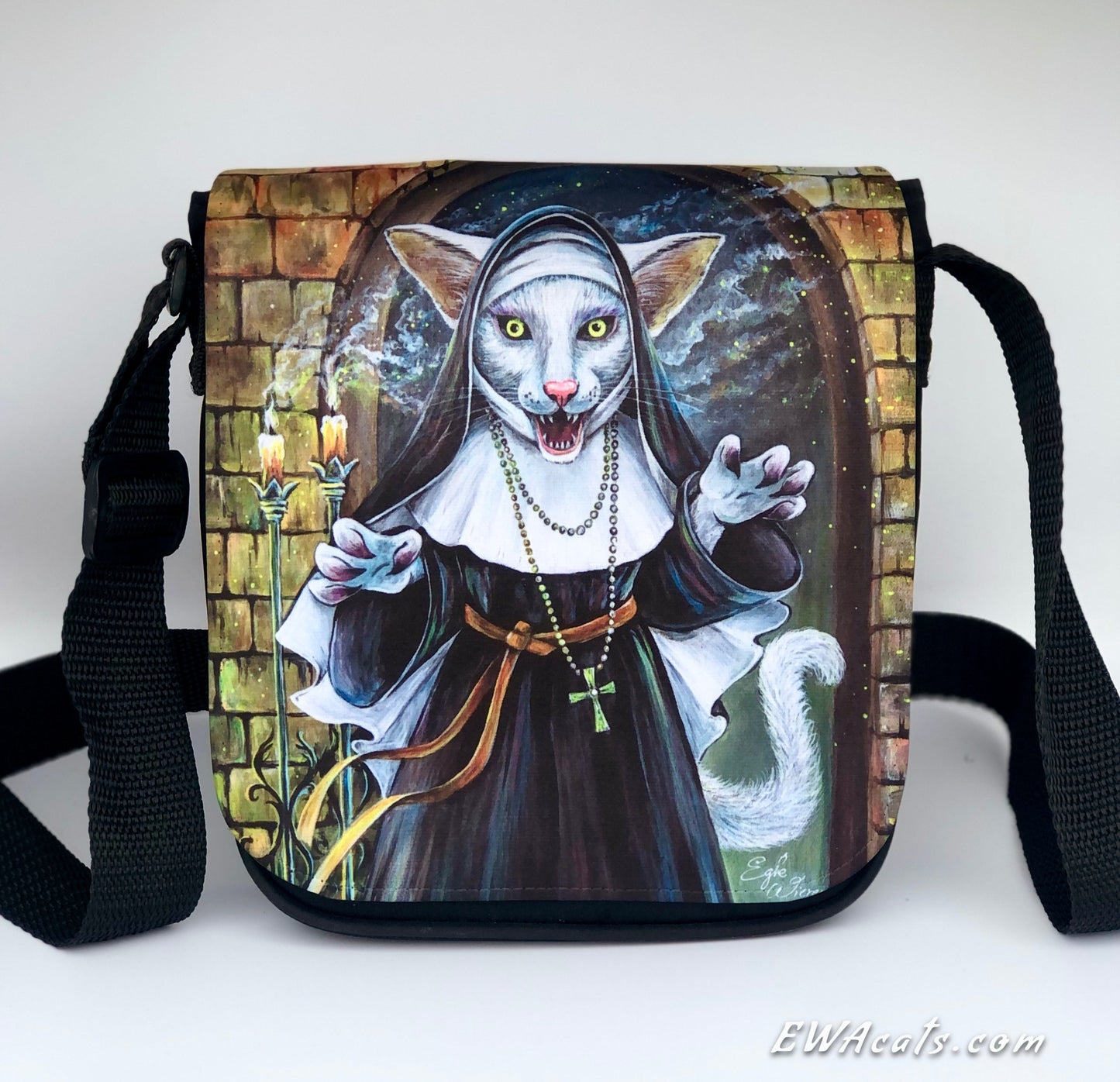 Shoulder Bag "Valak the Nun Cat" with a Removable Flap