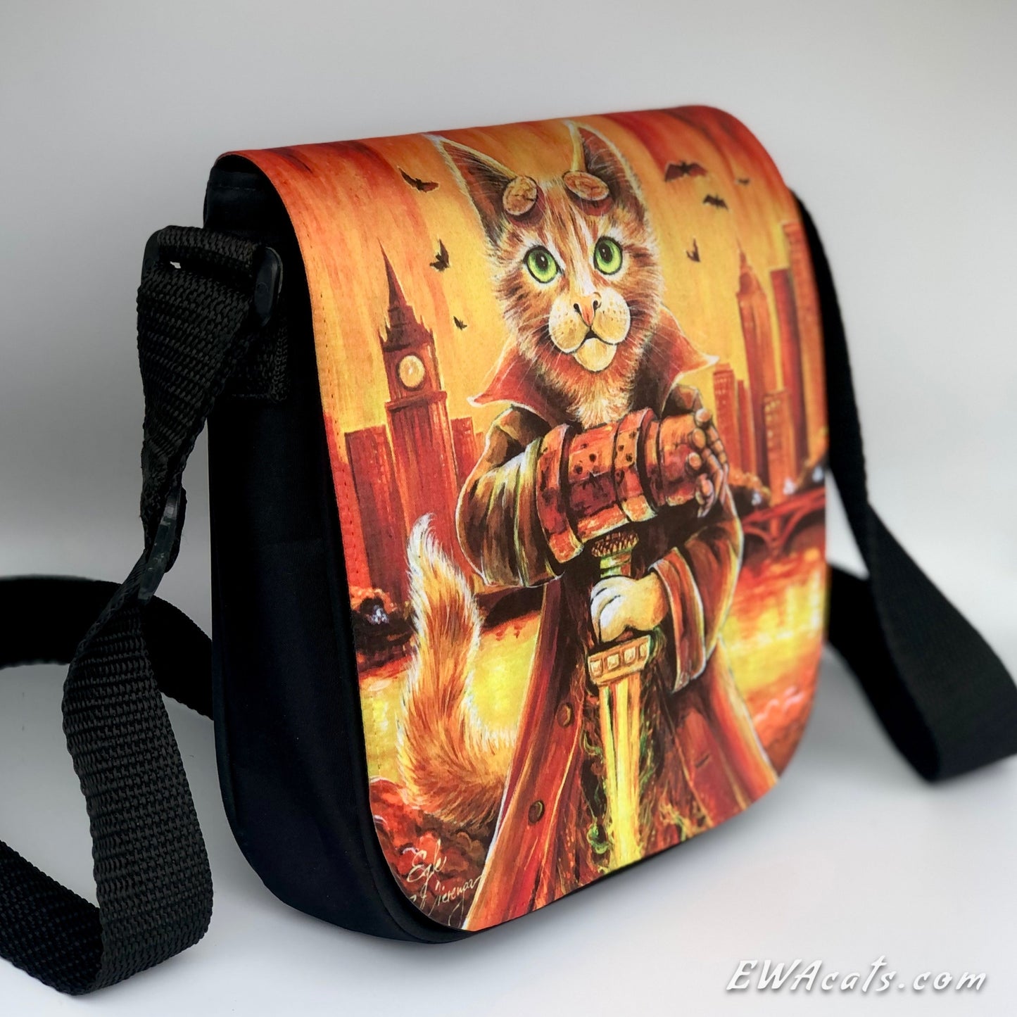 Shoulder Bag "Hellboy Kitty" with a Removable Flap