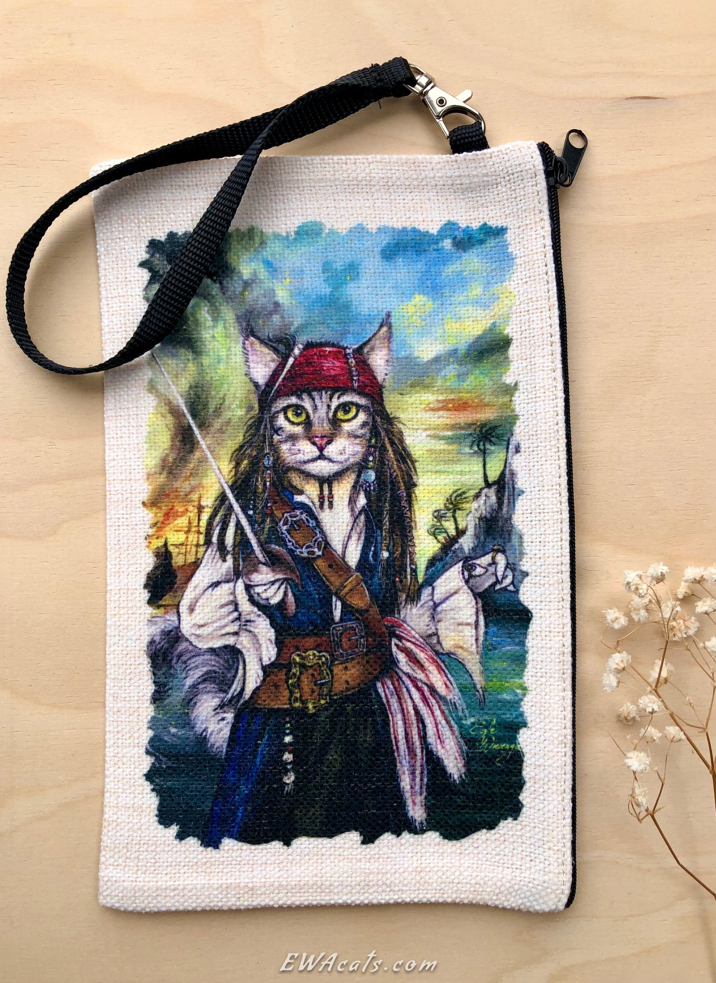 Linen Wallet "Cat Sparrow"