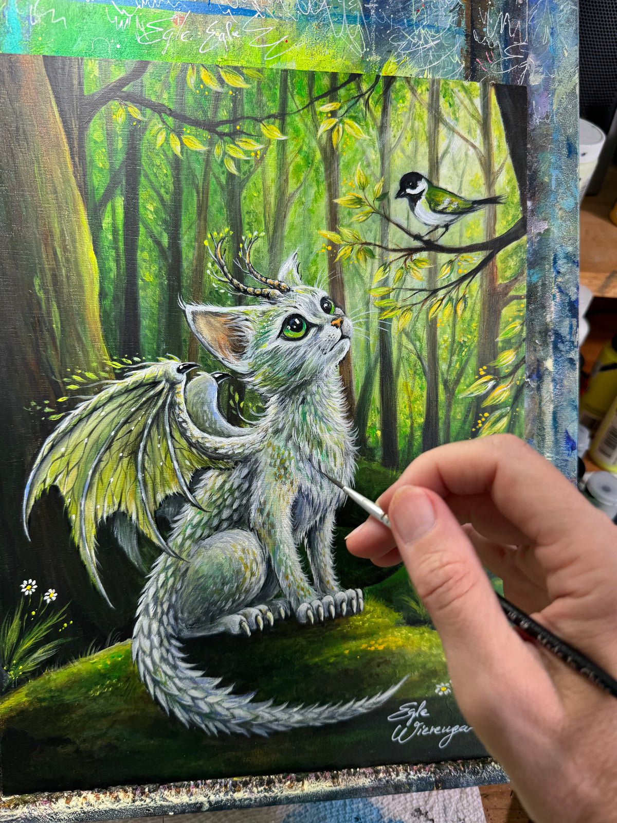 Original Painting "Forest Dragon Kitty"