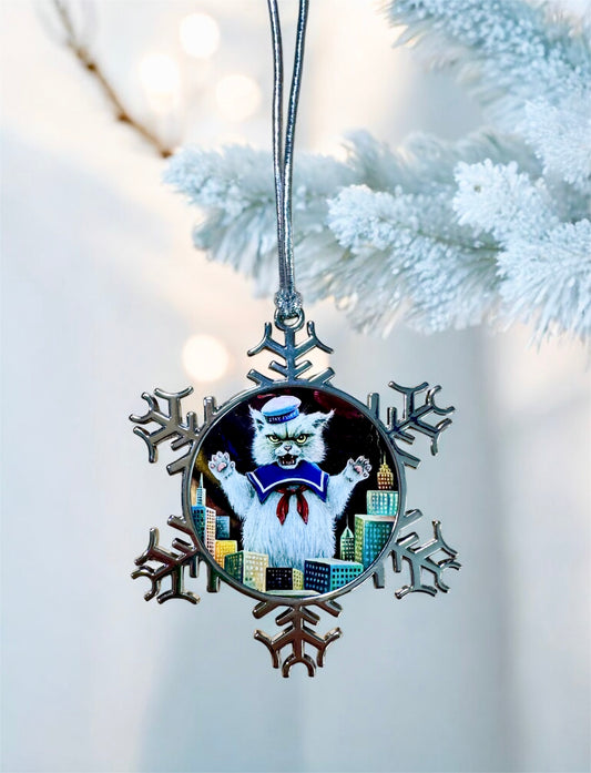 ORNAMENT 3"x 3" Silver Snowflake "Stay Fluff" (Image on both sides)