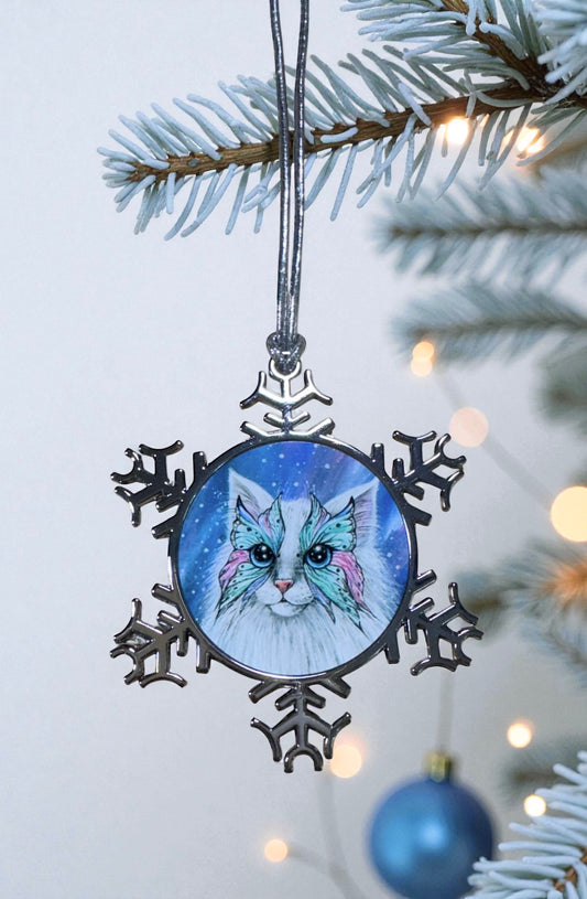 ORNAMENT 3"x 3" Silver Snowflake "Butterfly Whiskers" (Image on both sides)