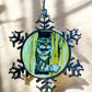 ORNAMENT 3"x 3" Silver Snowflake "Here's Kitty" (Image on both sides)