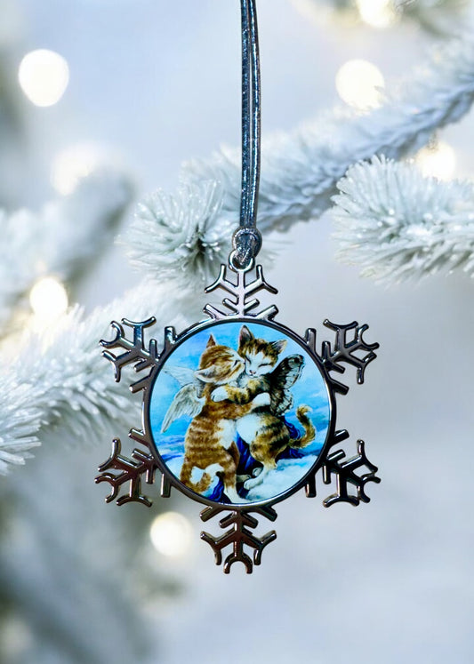 ORNAMENT 3"x 3" Silver Snowflake "L’Amour Et Purr" (Image on both sides)