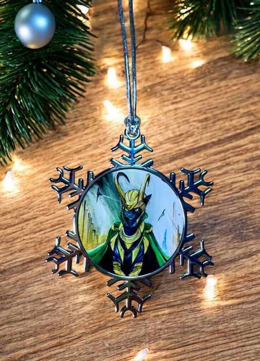 ORNAMENT 3"x 3" Silver Snowflake "Loki B Cat" (Image on both sides)