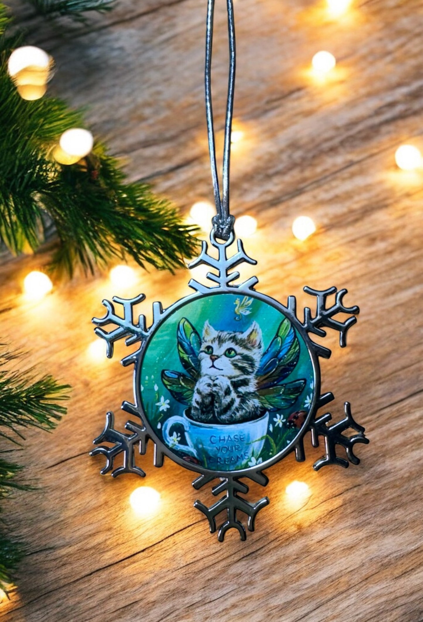 ORNAMENT 3"x 3" Silver Snowflake "Chaise Your Dreams!"