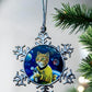 ORNAMENT 3"x 3" Silver Snowflake "Cattain Purrk" (Image on both sides)