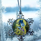 ORNAMENT 3"x 3" Silver Snowflake "The Kitty Kiss" (Image on both sides)