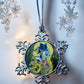 ORNAMENT 3"x 3" Silver Snowflake "The Kitty Kiss" (Image on both sides)