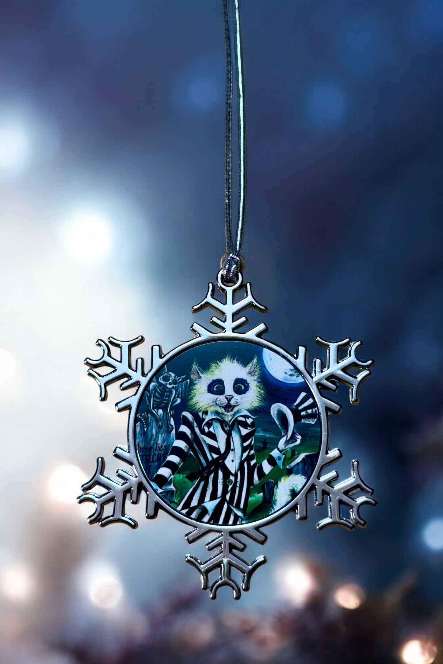 ORNAMENT 3"x 3" Silver Snowflake "BeetleCat" (Image on both sides)