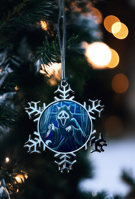 ORNAMENT 3"x 3" Silver Snowflake "Meow Face" (Image on both sides)