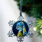 ORNAMENT 3"x 3" Silver Snowflake "Cat With a Pearl Earring" (Image on both sides)