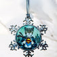 ORNAMENT 3"x 3" Silver Snowflake "The Cat of Steel" (Image on both sides)