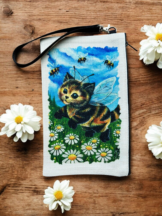 Linen Wallet "Kitty Bee" (image on both sides)