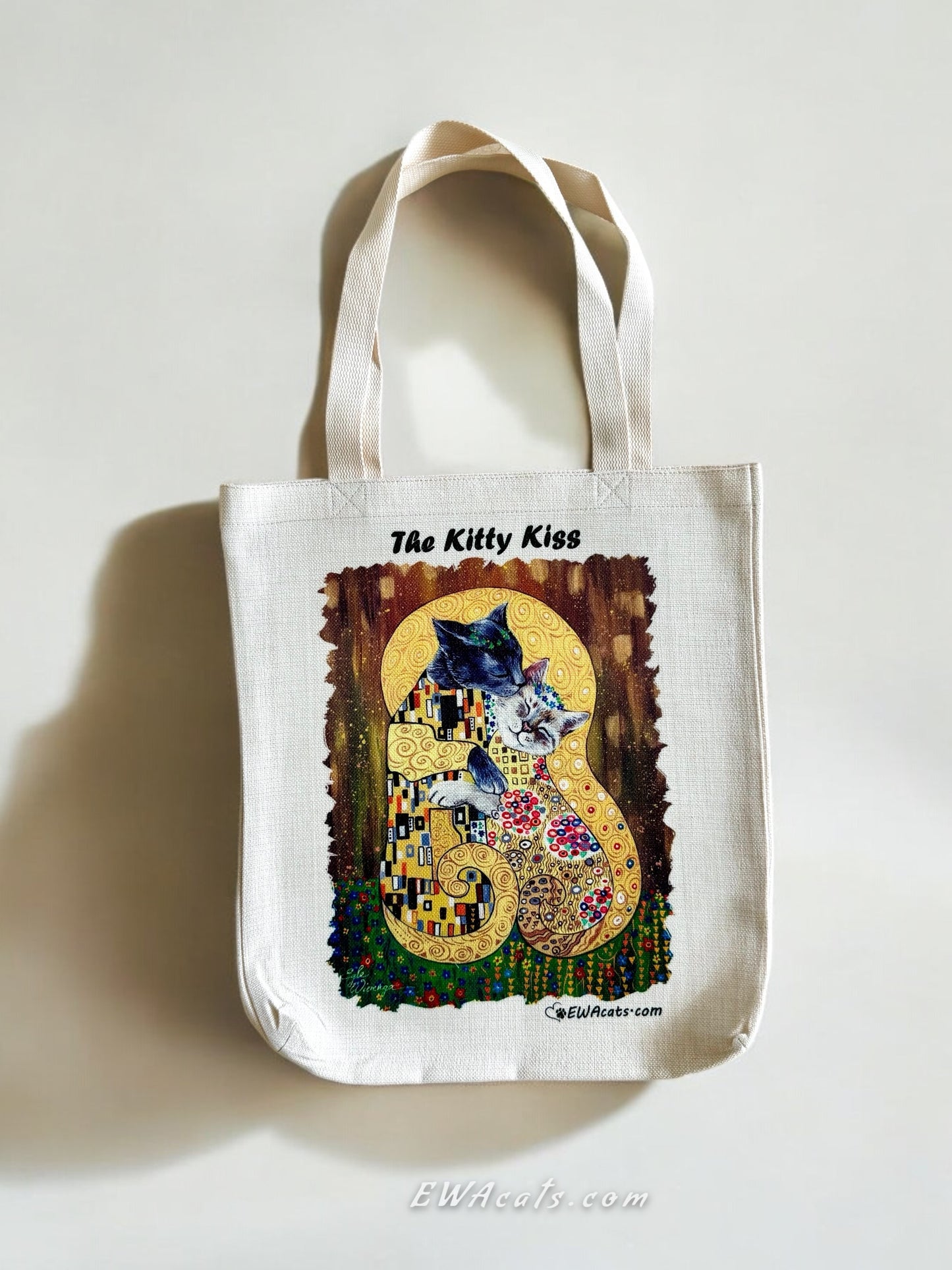 Linen Tote Bag "The Kitty Kiss"