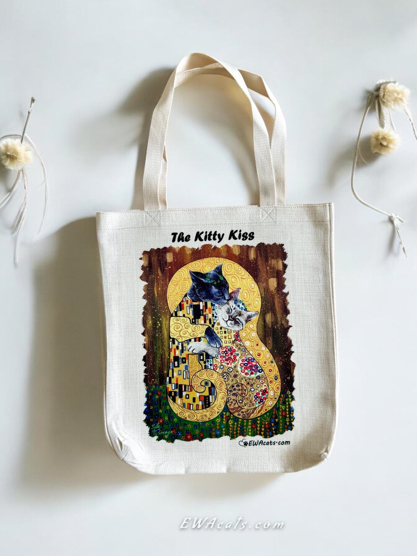 Linen Tote Bag "The Kitty Kiss"