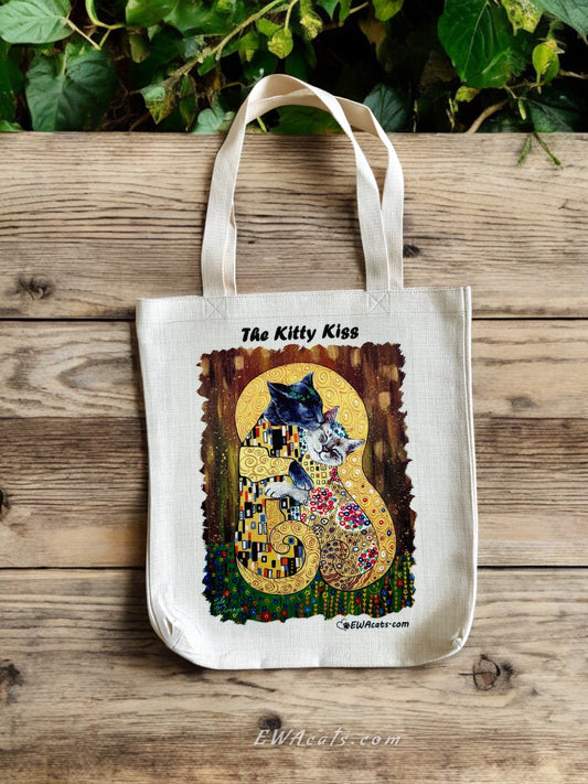 Linen Tote Bag "The Kitty Kiss"