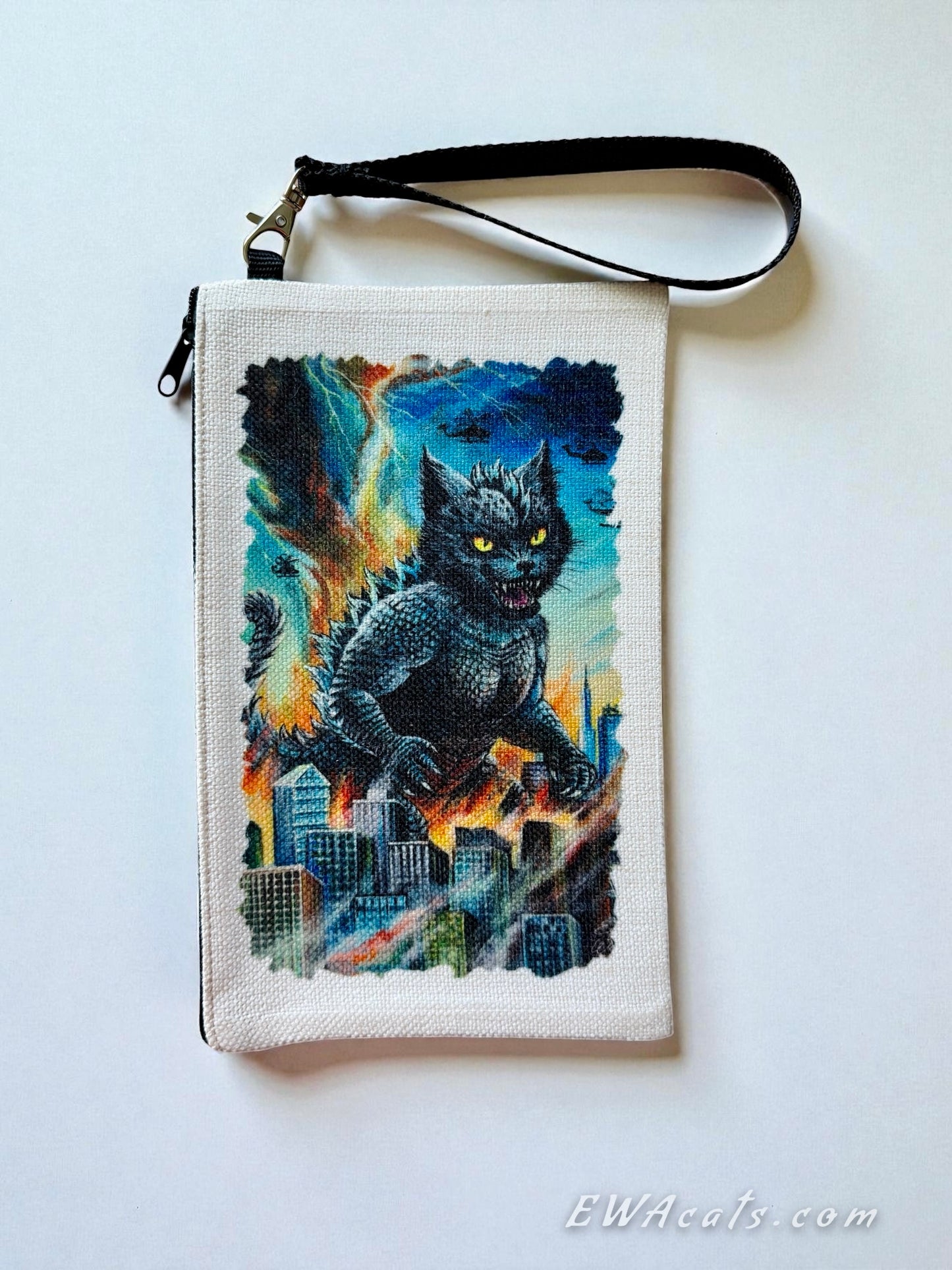 Linen Wallet "Catzilla" (image on both sides)