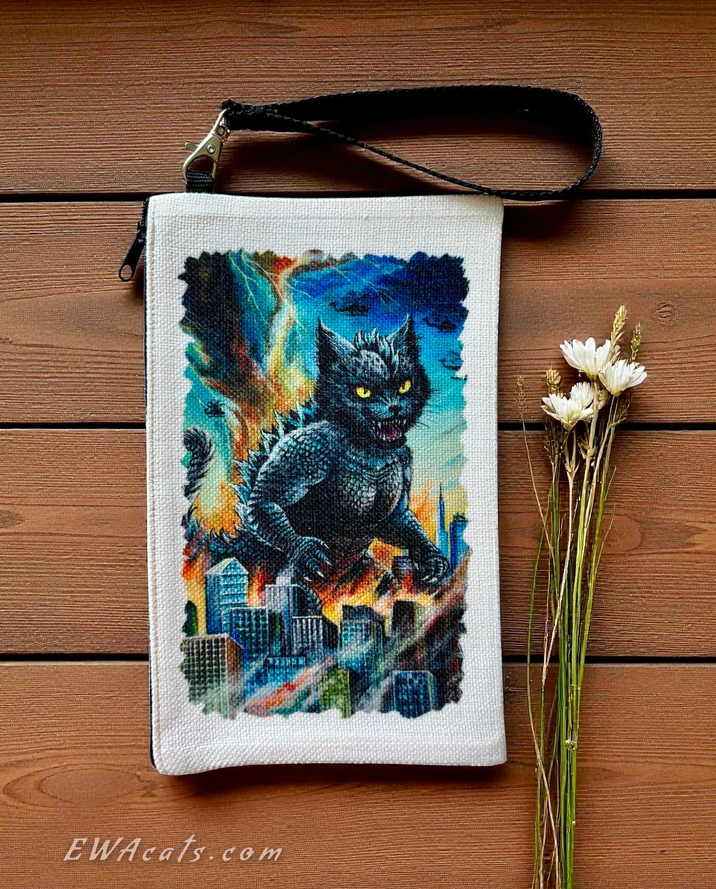 Linen Wallet "Catzilla" (image on both sides)