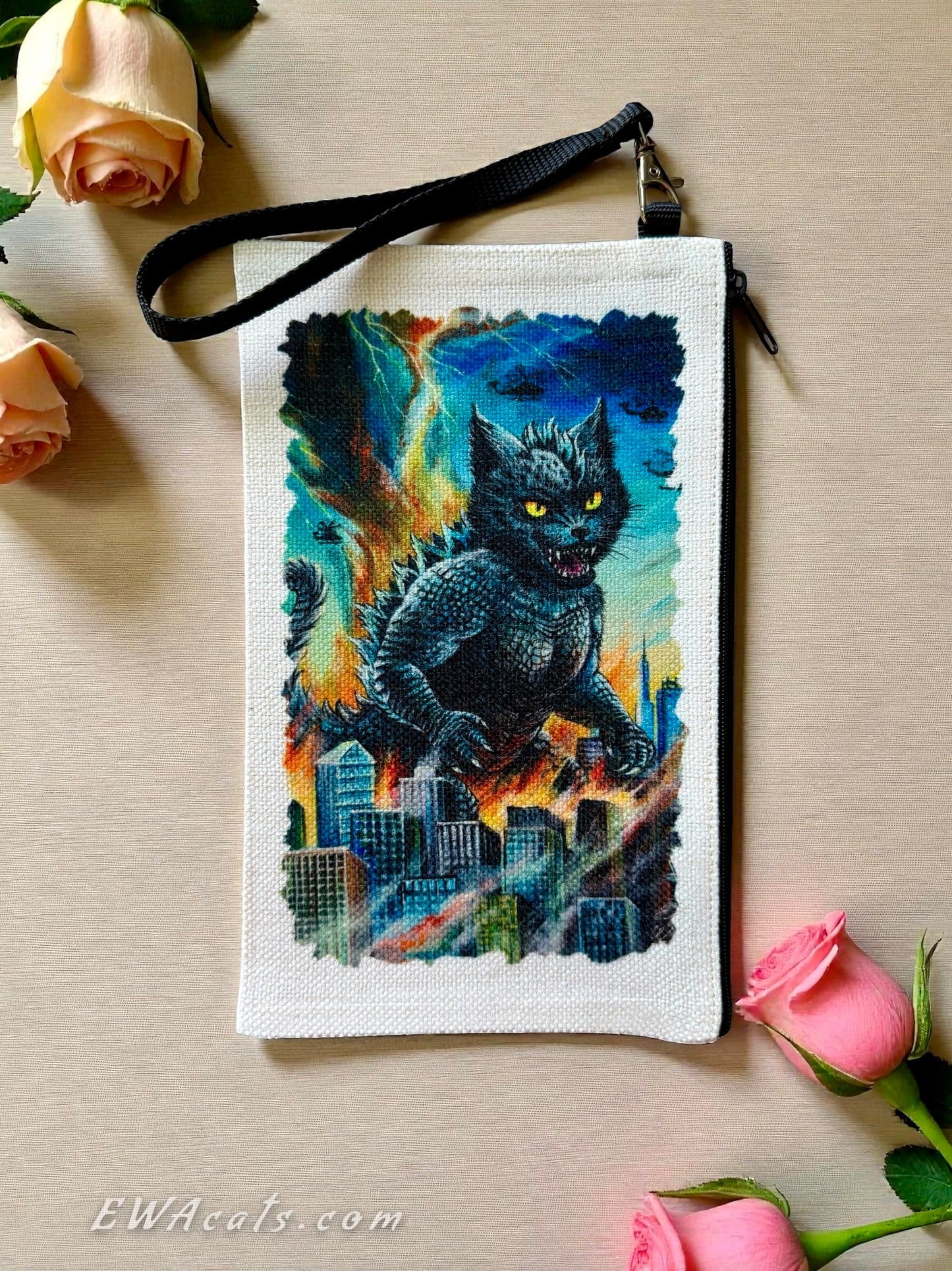 Linen Wallet "Catzilla" (image on both sides)