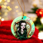 ORNAMENT Porcelain 3"x 3" Round "Morticia and Her Cat Gomez"