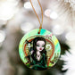 ORNAMENT Porcelain 3"x 3" Round "Morticia and Her Cat Gomez"