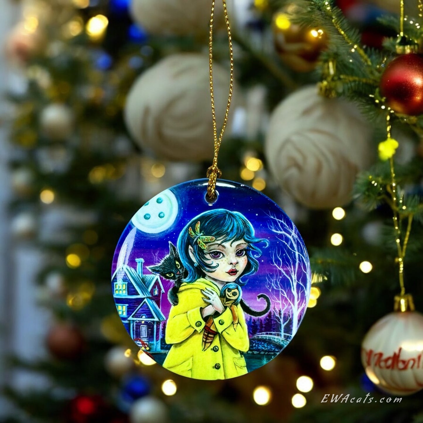 ORNAMENT Porcelain  3"x 3" Round "Coraline"