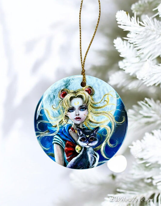 ORNAMENT Porcelain 3"x 3" Round "Sailor Moon & Luna"