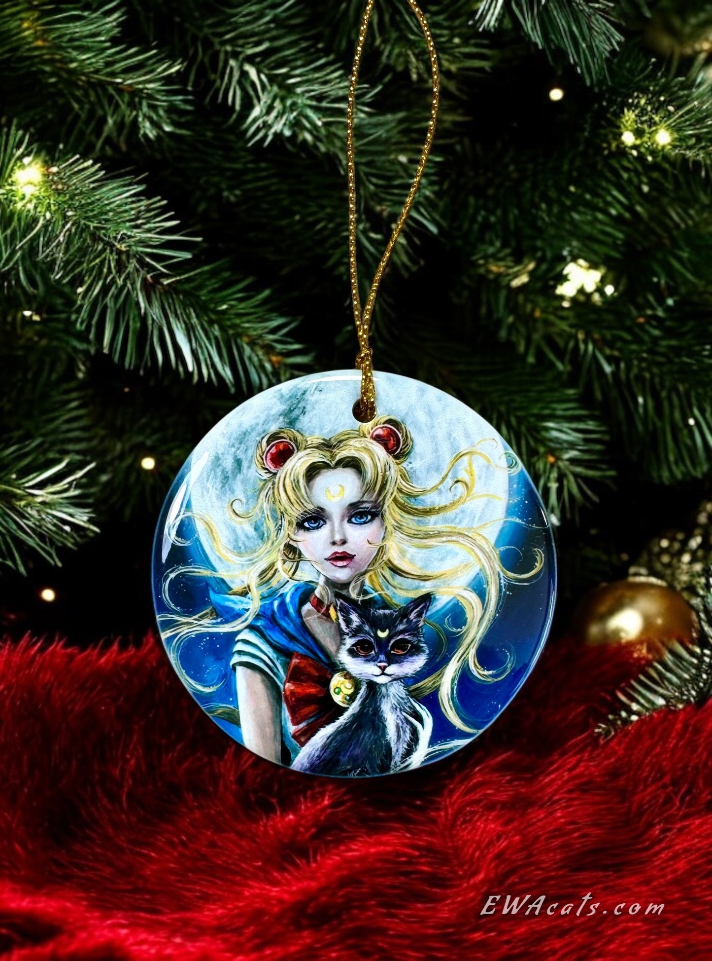 ORNAMENT Porcelain 3"x 3" Round "Sailor Moon & Luna"