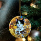 ORNAMENT Porcelain  3"x 3" Round "Cat in Gold"