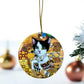 ORNAMENT Porcelain  3"x 3" Round "Cat in Gold"