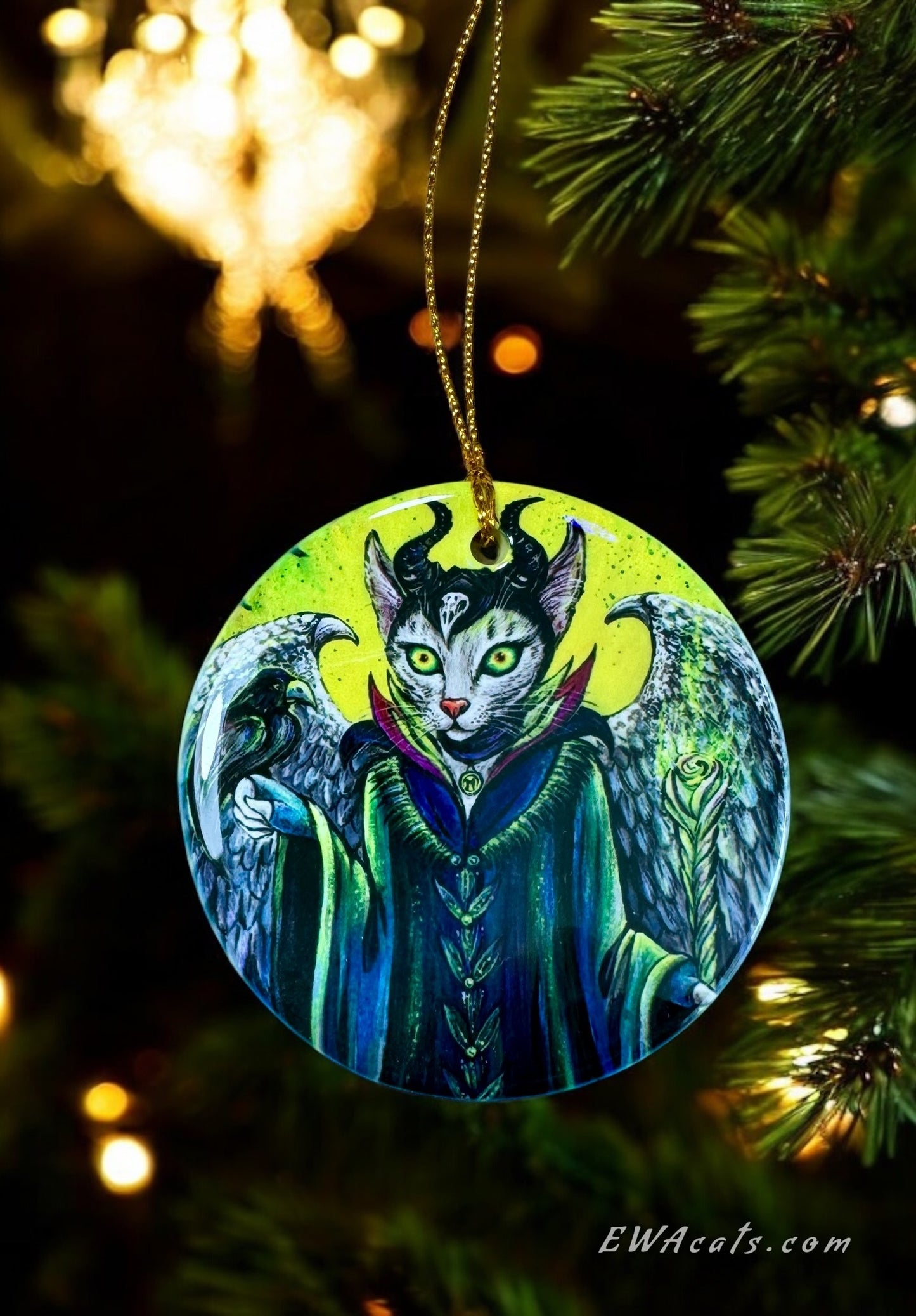 ORNAMENT Porcelain 3"x 3" Round "Meowlificent"