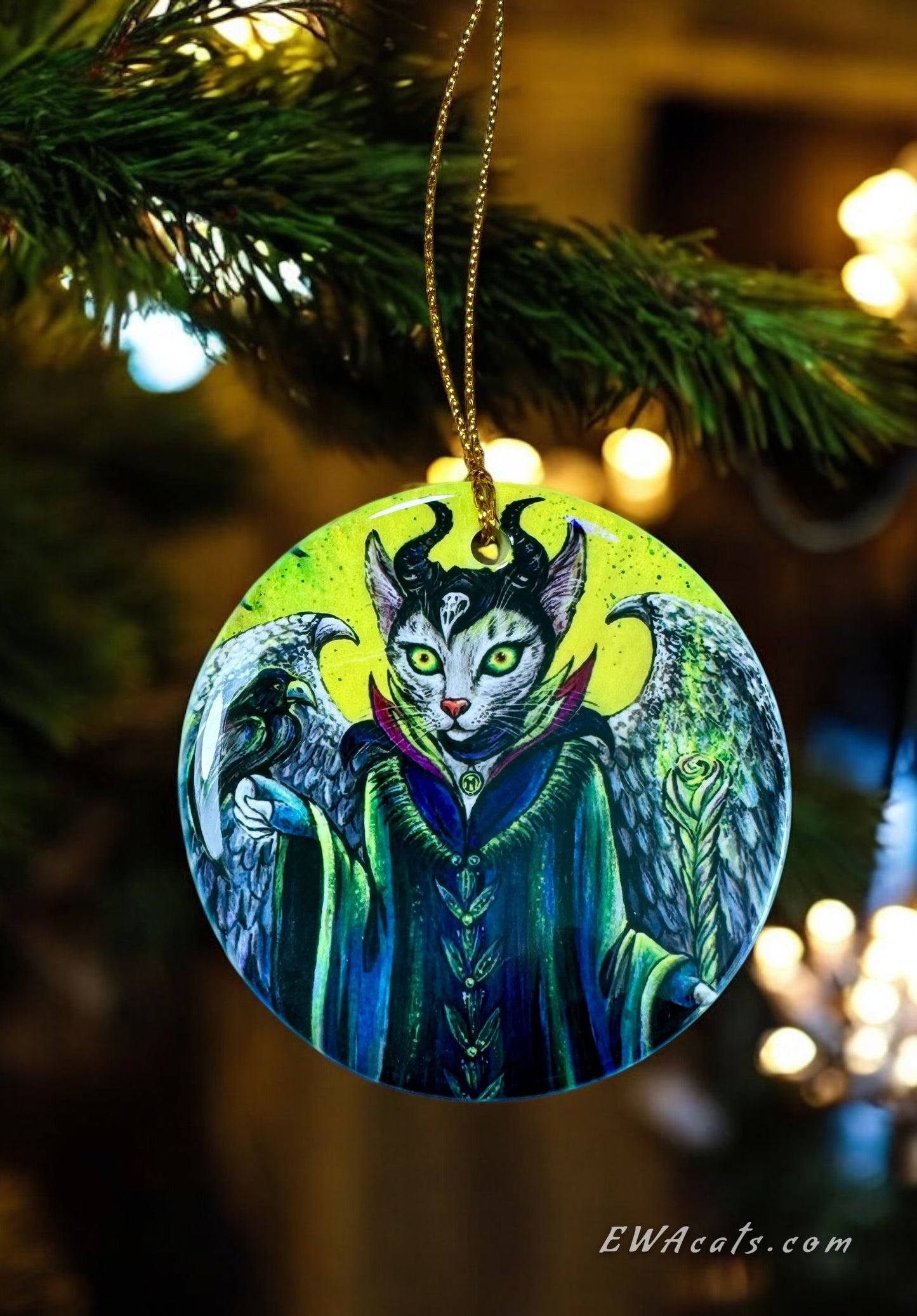 ORNAMENT Porcelain 3"x 3" Round "Meowlificent"