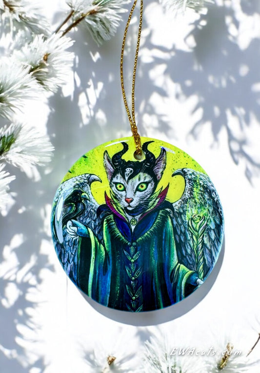 ORNAMENT Porcelain 3"x 3" Round "Meowlificent"