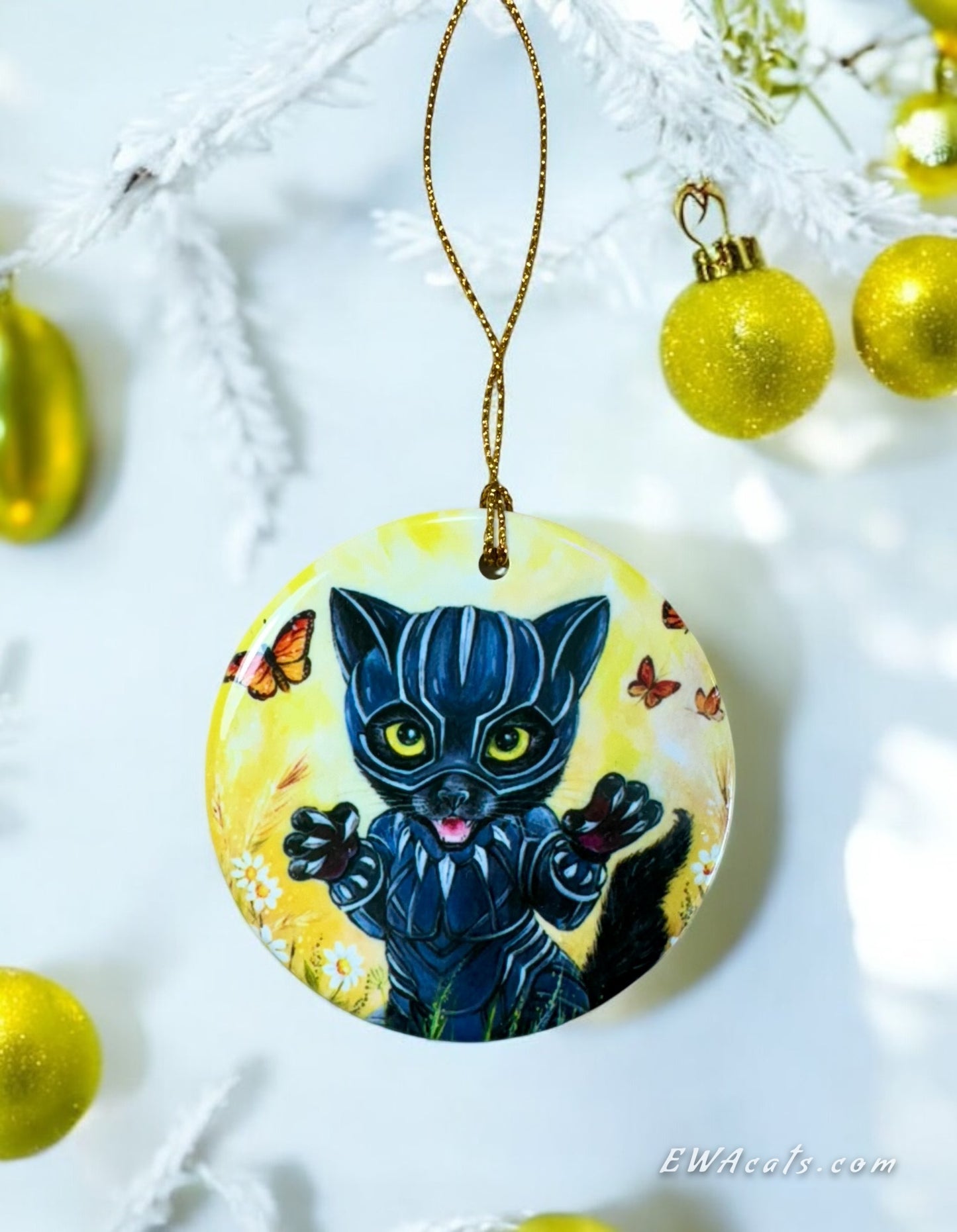 ORNAMENT Porcelain 3"x 3" Round "Kitty Panther"