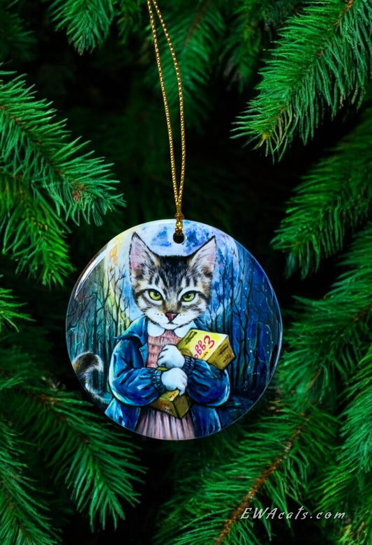 ORNAMENT Porcelain 3"x 3" Round "Kittieleven"