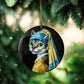 ORNAMENT Porcelain 3"x 3" Round "Cat With a Pearl Earring"