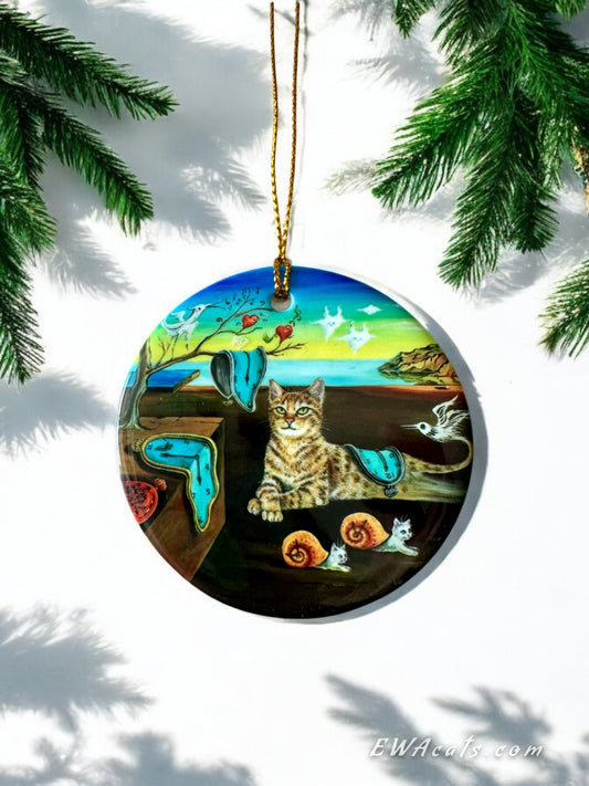 ORNAMENT Porcelain 3"x 3" Round "The Purrfect Time"