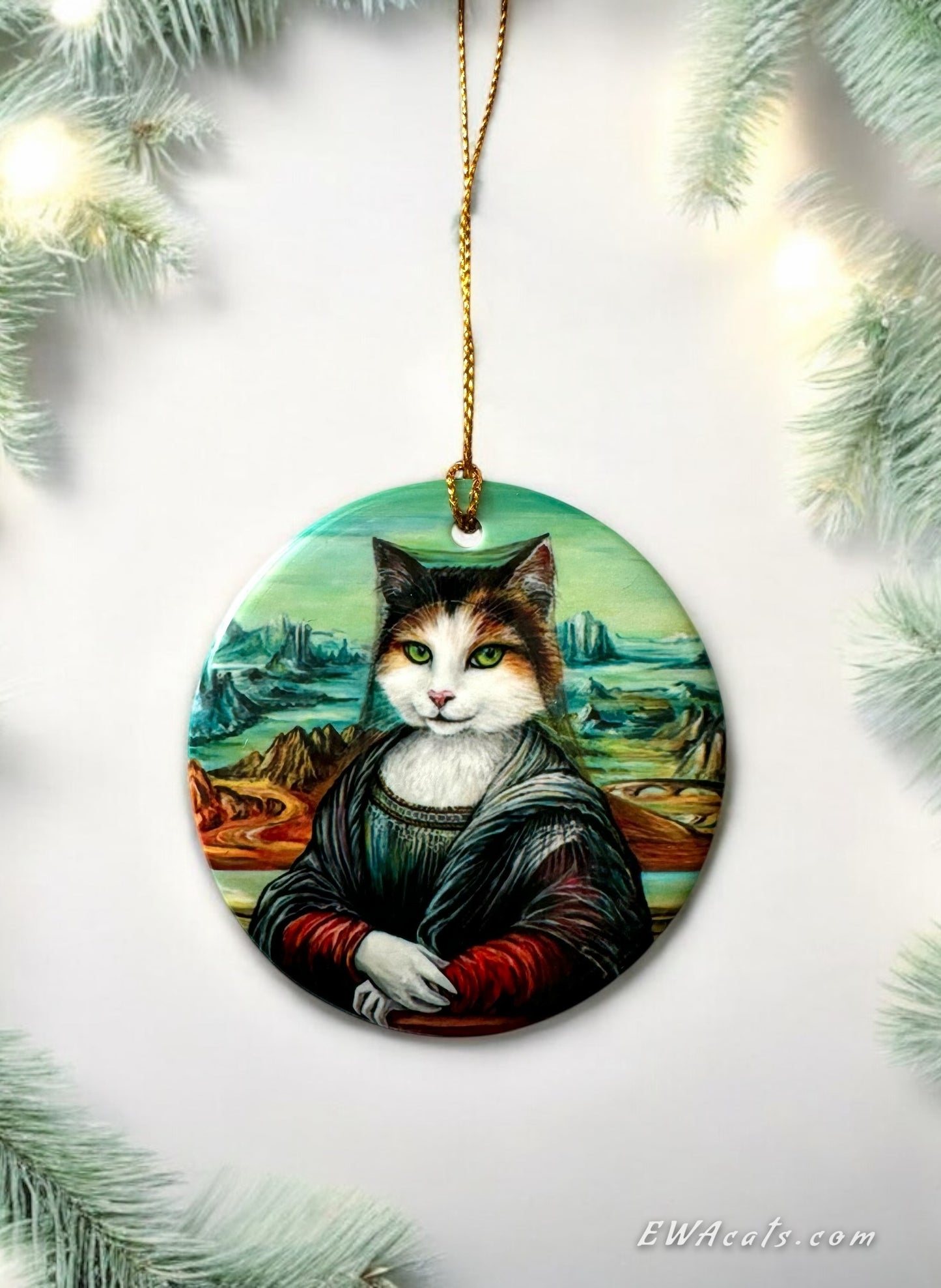 ORNAMENT Porcelain 3"x 3" Round "Meowna Lisa"