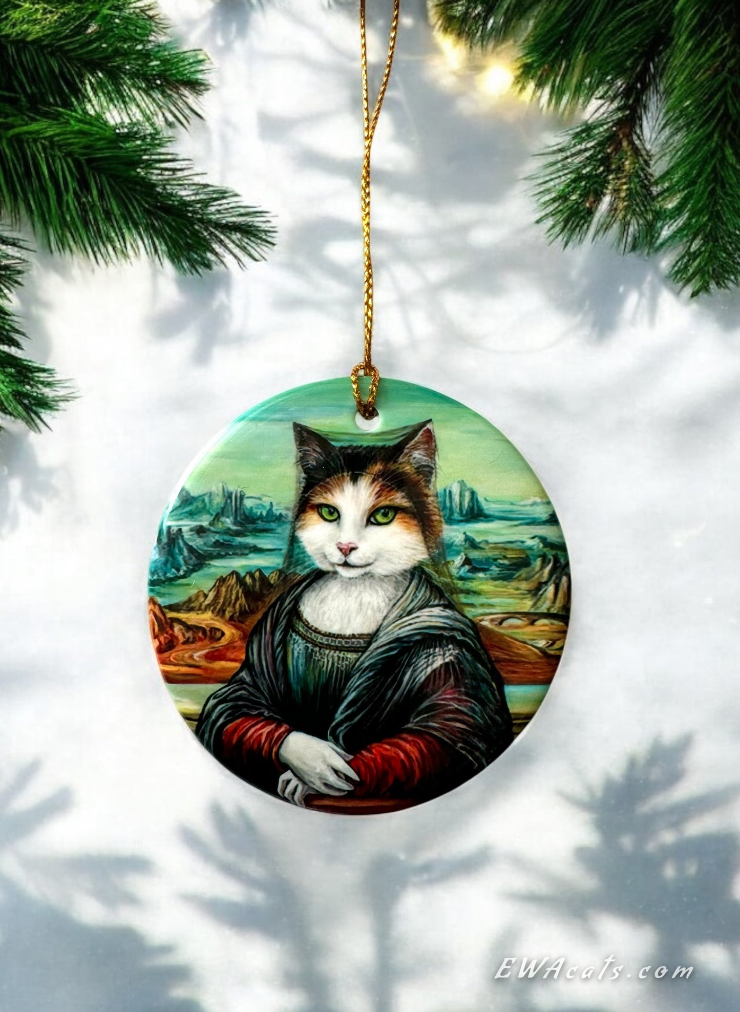 ORNAMENT Porcelain 3"x 3" Round "Meowna Lisa"