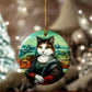 ORNAMENT Porcelain 3"x 3" Round "Meowna Lisa"